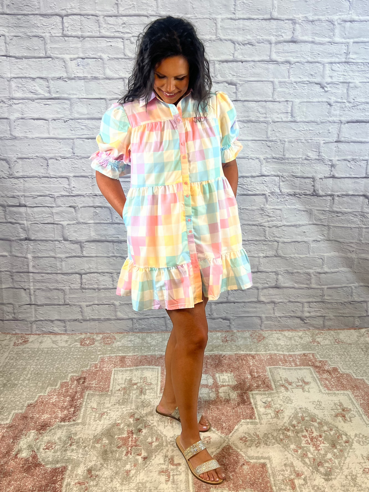 Pastel Checkered Print Dress