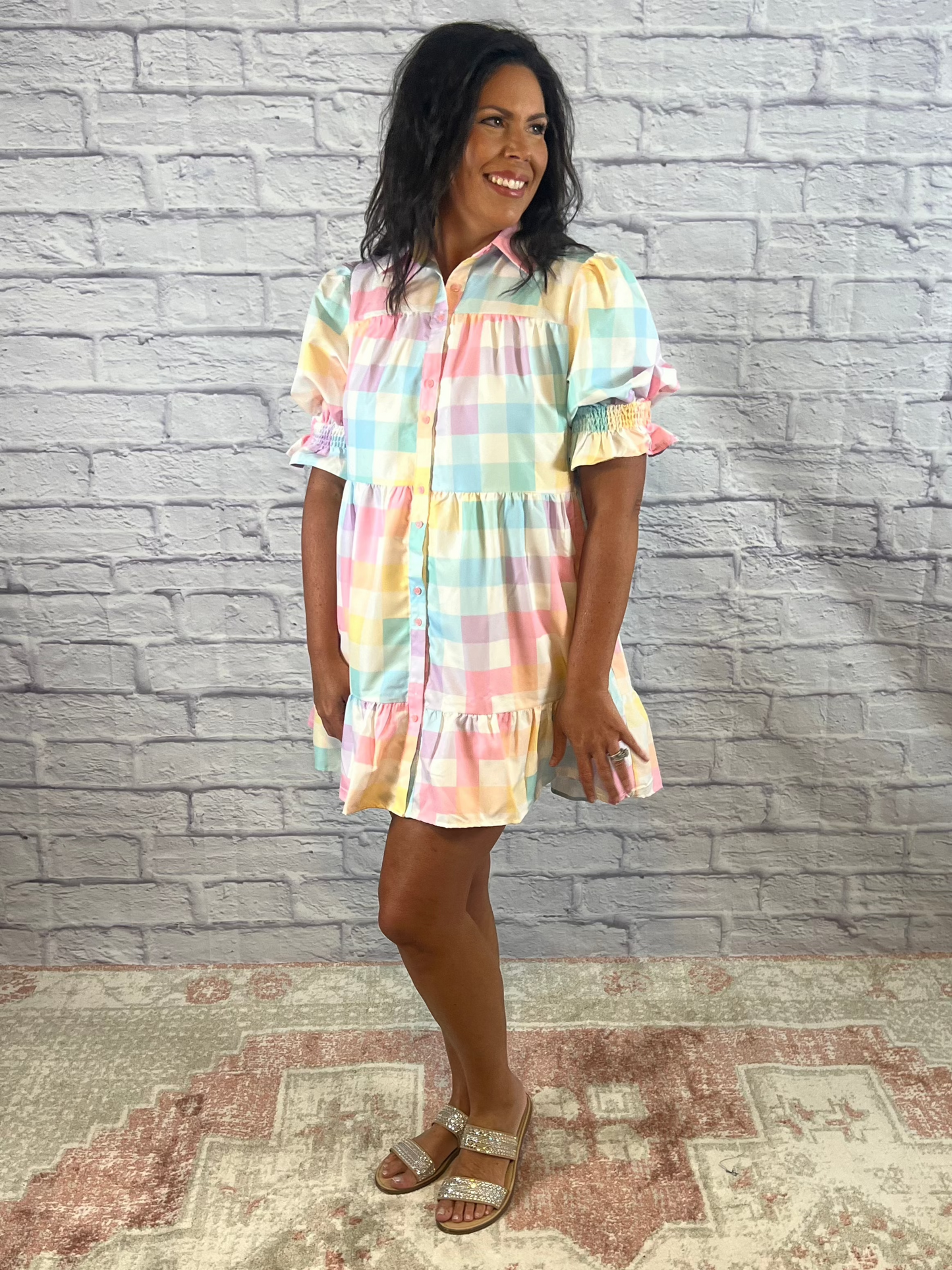 Pastel Checkered Print Dress