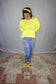Cropped, neon yellow trim, sweat pants