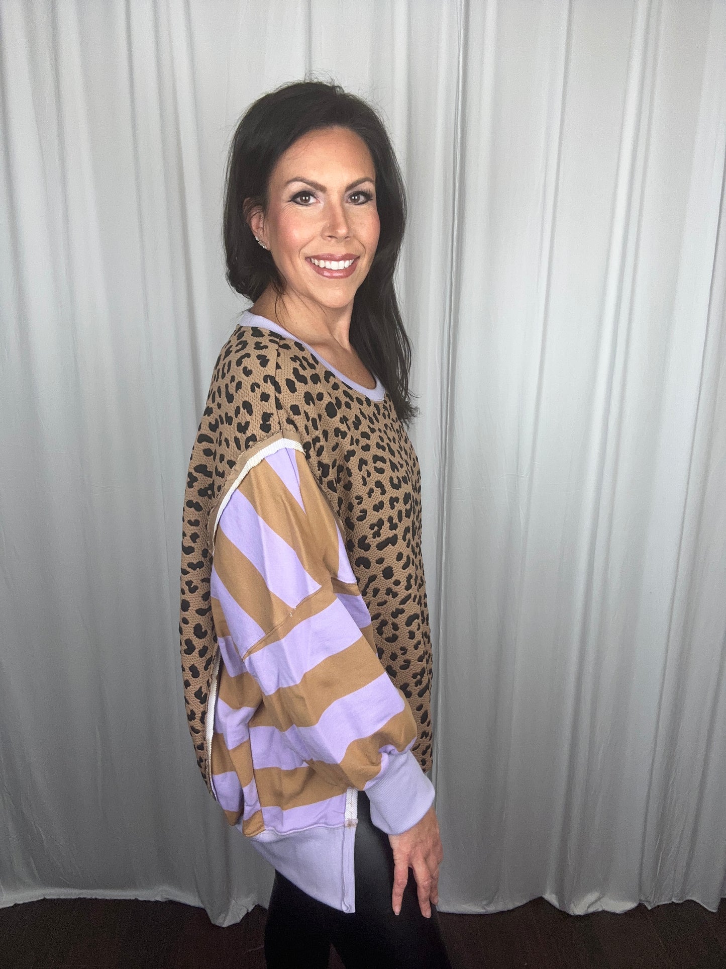 LEOPARD AND STRIPE MIXED TOP