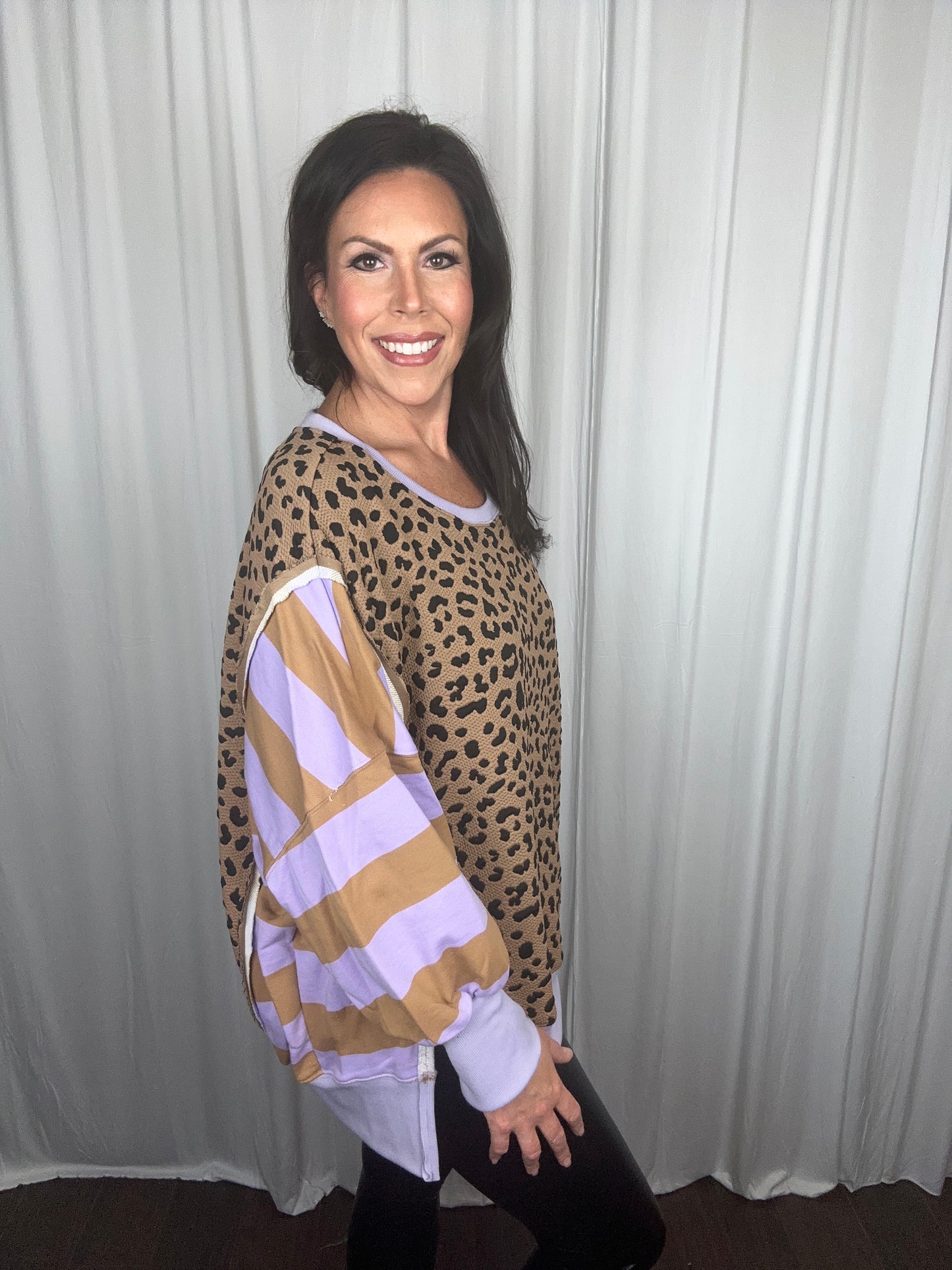 LEOPARD AND STRIPE MIXED TOP