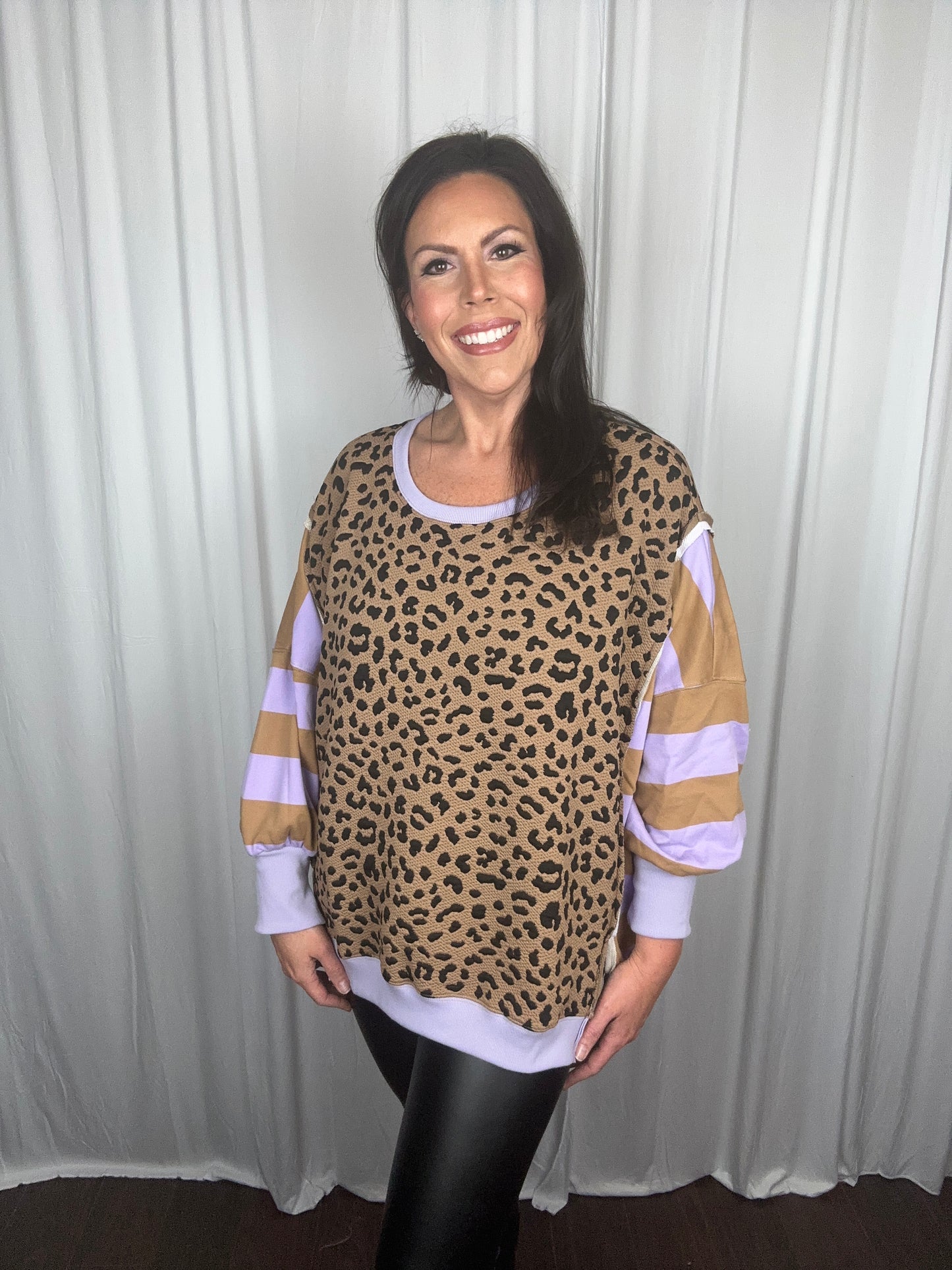 LEOPARD AND STRIPE MIXED TOP