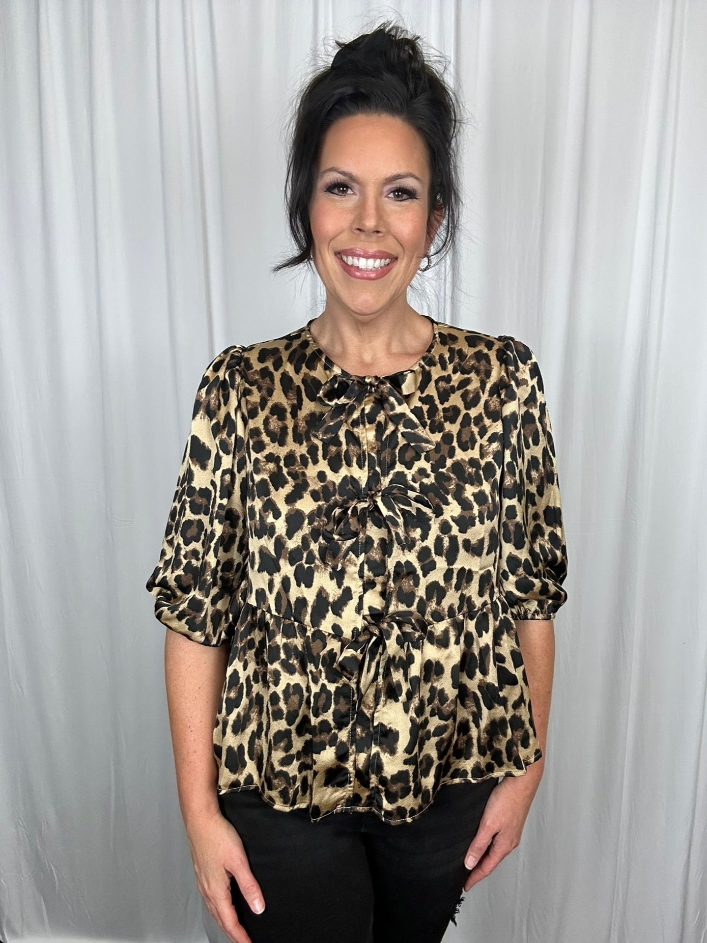 Leopard Print Satin Blouse