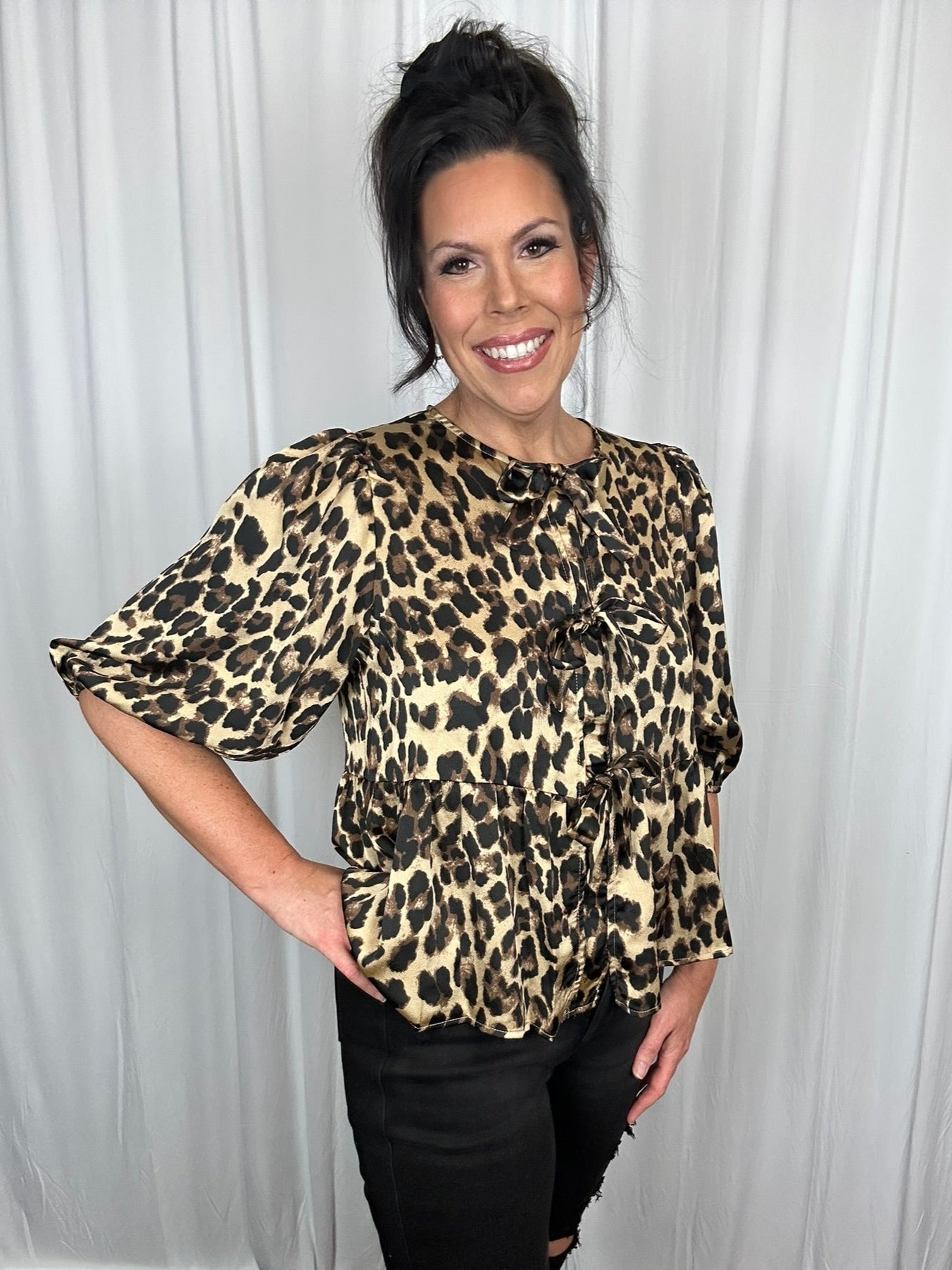 Leopard Print Satin Blouse