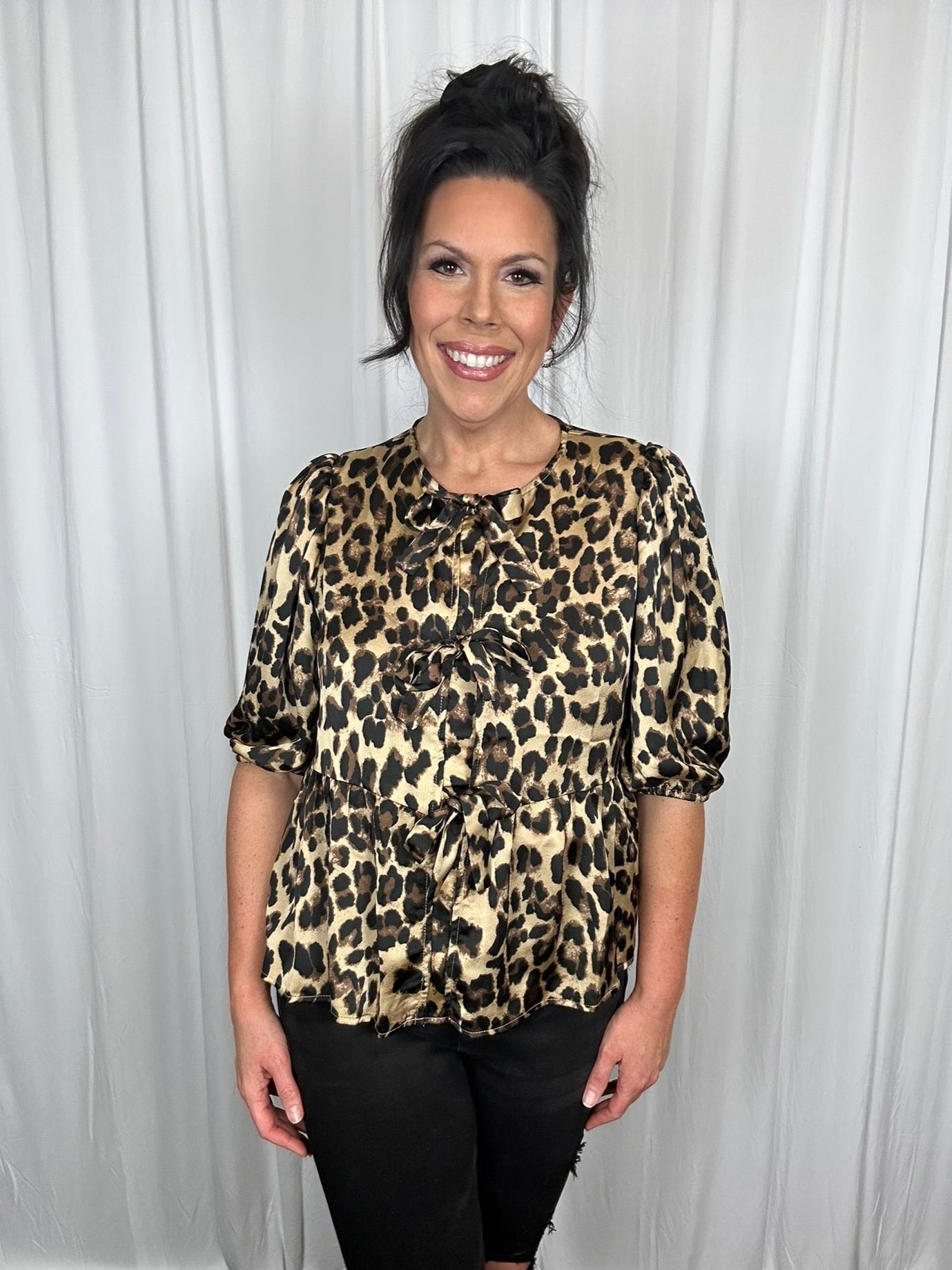 Leopard Print Satin Blouse