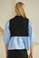 Chic Mock Neck Poplin Blouse with Studded French Terry Contrast