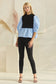 Chic Mock Neck Poplin Blouse with Studded French Terry Contrast