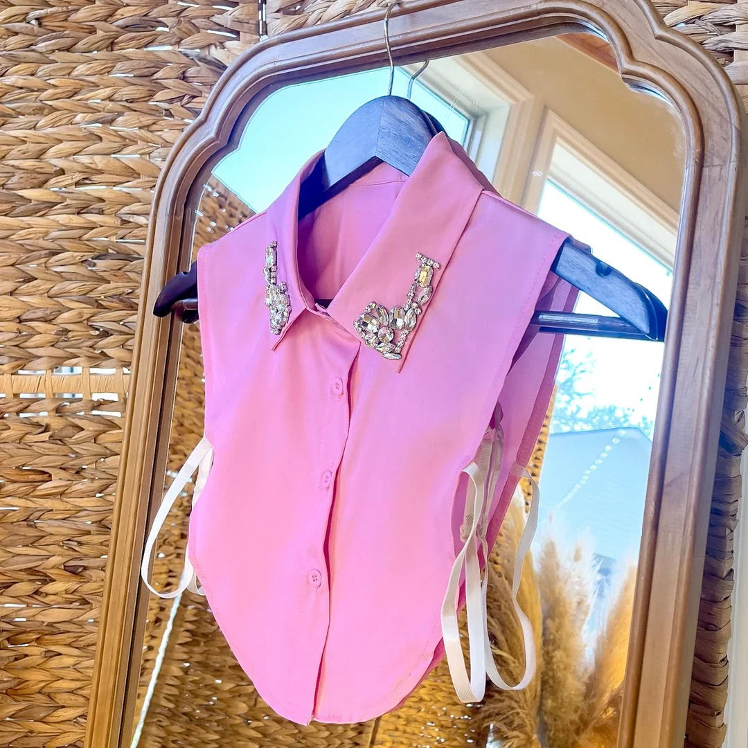 Pink Rhinestone Embellished Faux Collar
