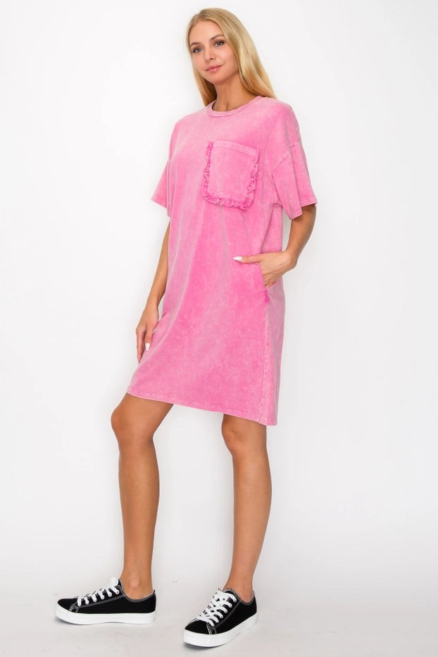 Fuchsia Mineral Washed RufflePocket Dress
