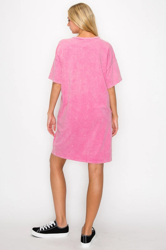Fuchsia Mineral Washed RufflePocket Dress