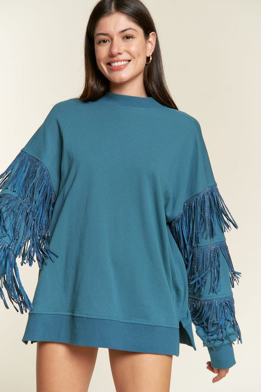 Silver studded fringe sleeve top PLUS JJT5009P