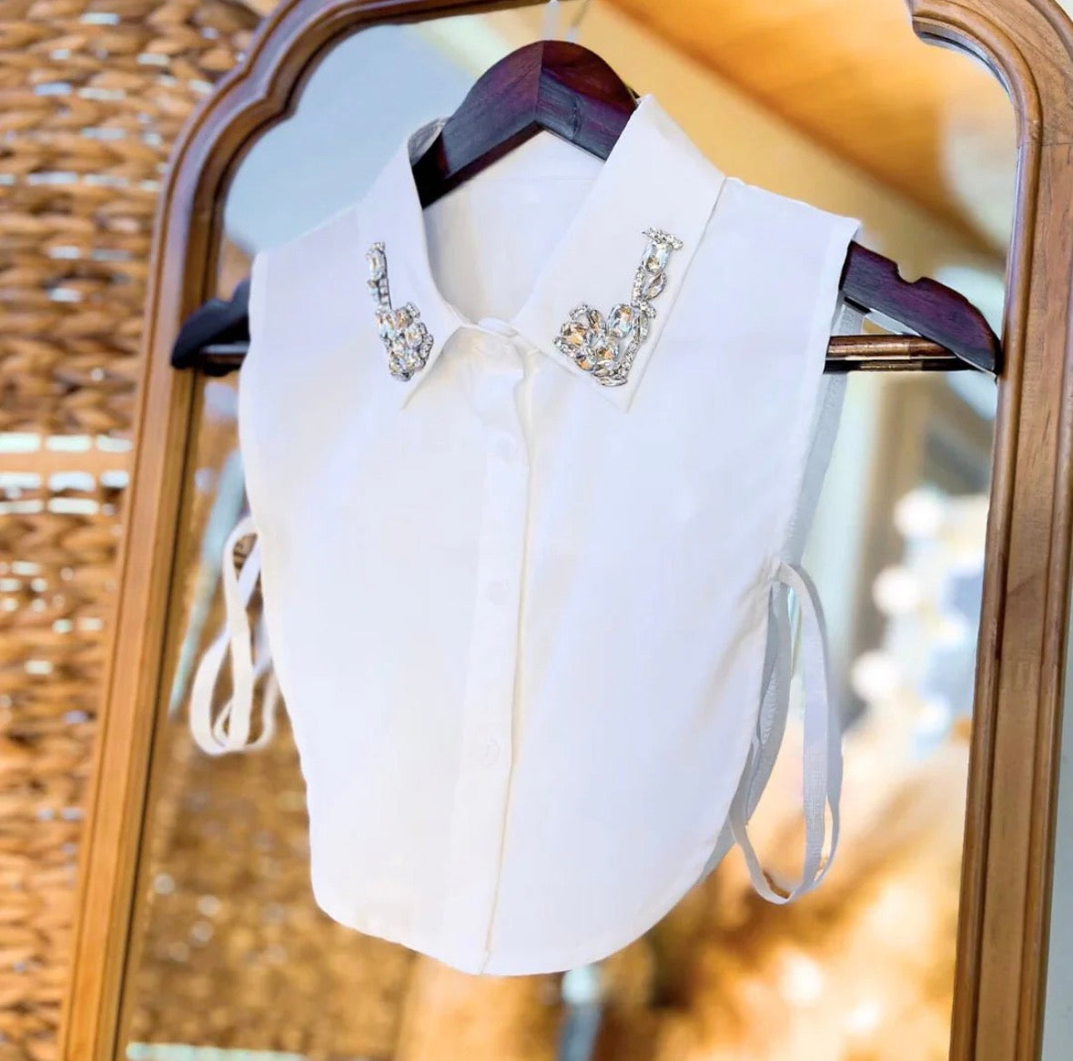 White Rhinestone Embellished Faux Collar