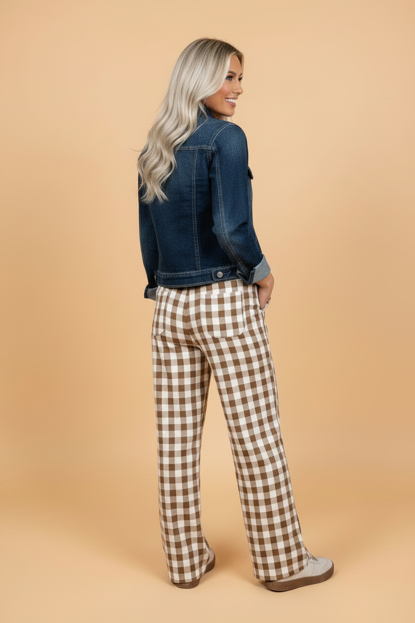 PRETTY BASH Gingham Plaid Tie Waist Shift Pants