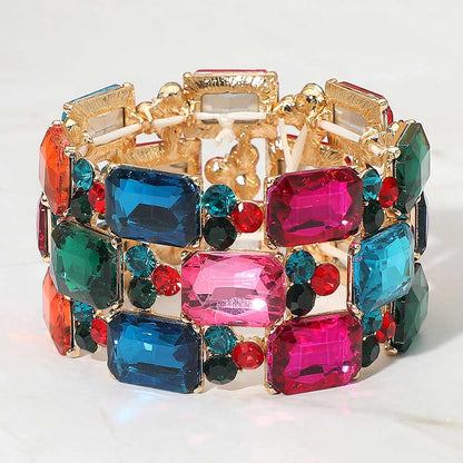 Wide Rhinestone Crystal Stretch Evening Bracelet