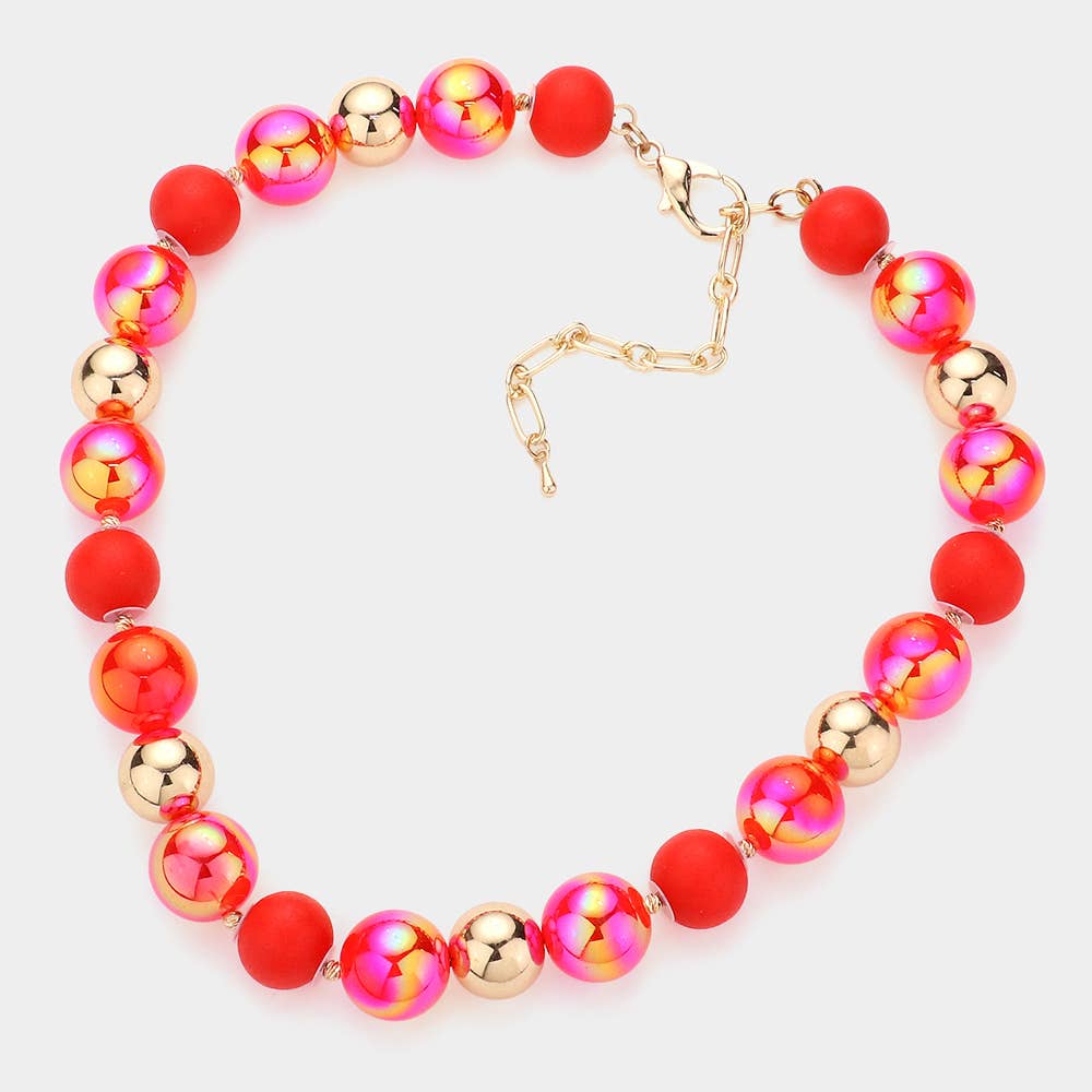 Chunky Glass Metal Ball Beaded Necklace