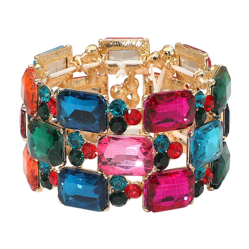 Wide Rhinestone Crystal Stretch Evening Bracelet