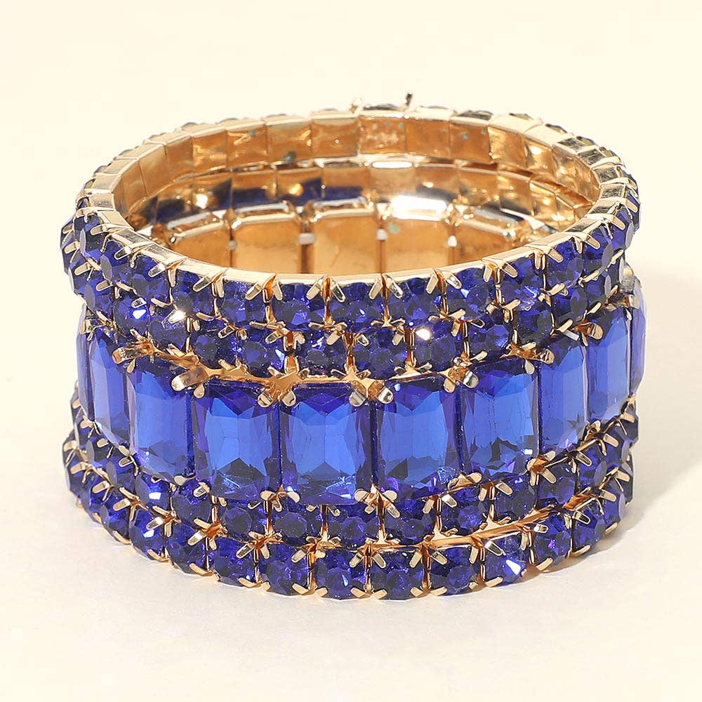 5PCS - Emerald Cut Round Stone Stretch Evening Bracelets