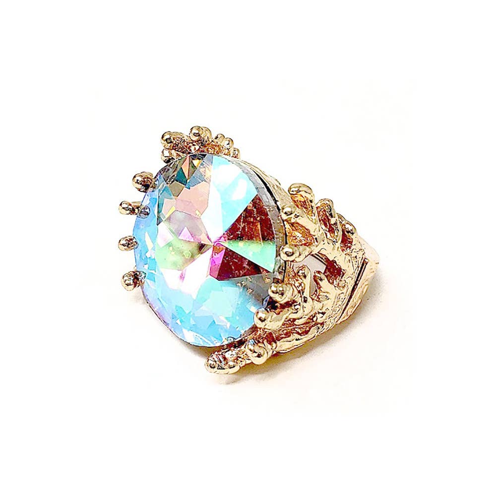 Metal Twig Detailed Round Stone Stretch Ring