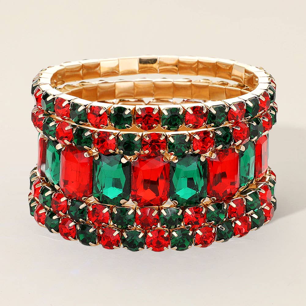5PCS - Emerald Cut Round Stone Stretch Evening Bracelets
