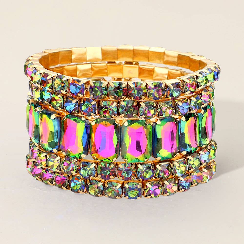 5PCS - Emerald Cut Round Stone Stretch Evening Bracelets