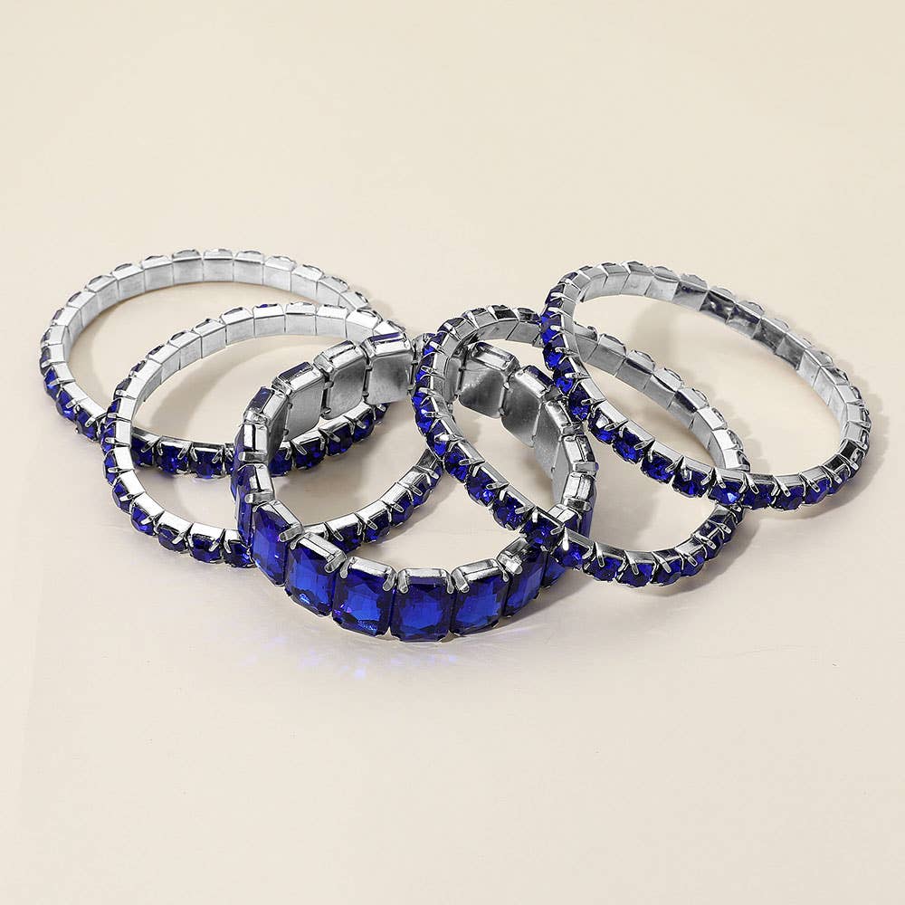 5PCS - Emerald Cut Round Stone Stretch Evening Bracelets