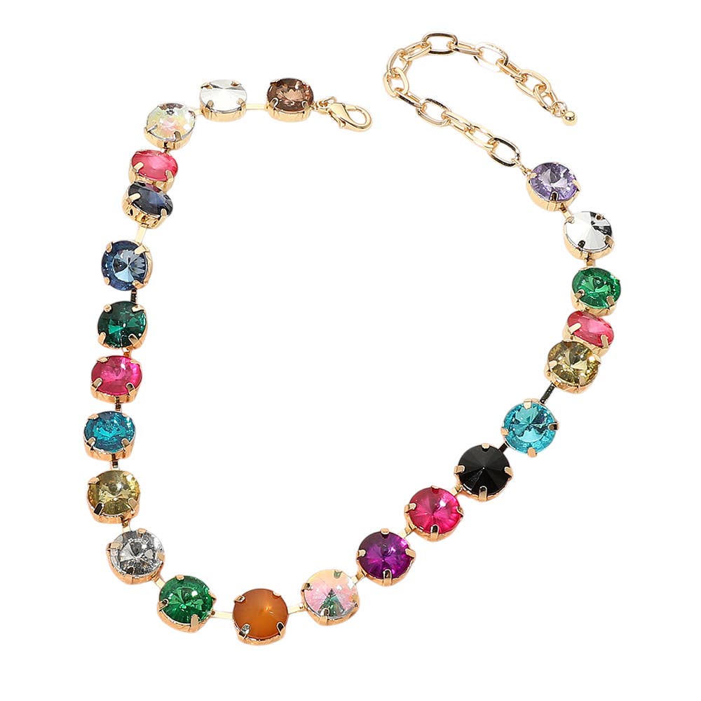 SECRET BOX_Faceted Round Multicolor Cushion Stone Link Necklace