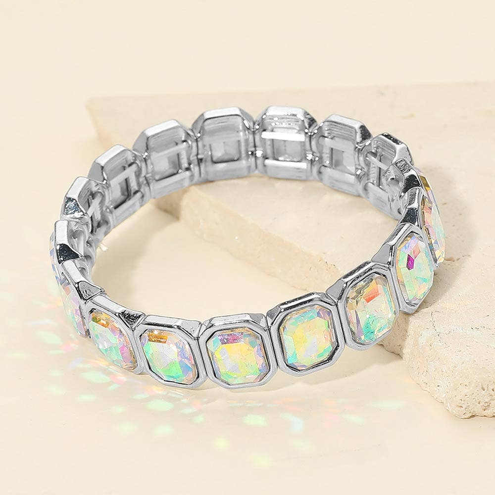 Rectangular Stone Frame Beaded Stretch Bracelet