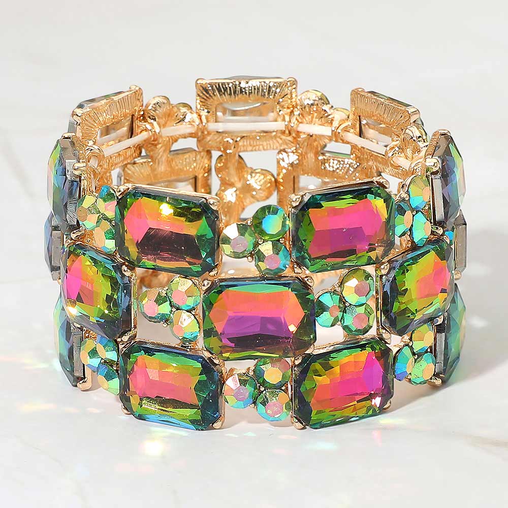 Wide Rhinestone Crystal Stretch Evening Bracelet