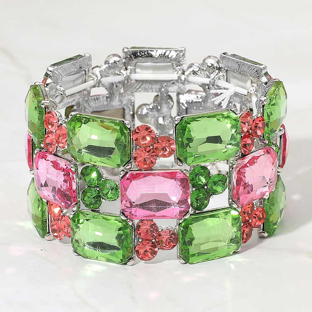 Wide Rhinestone Crystal Stretch Evening Bracelet