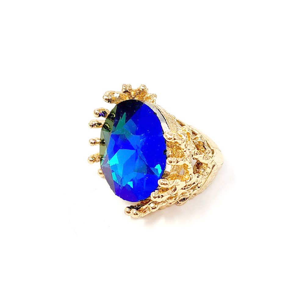 Metal Twig Detailed Round Stone Stretch Ring