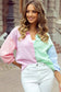 Women Stripe Color Block Balloon Sleeve Blouse