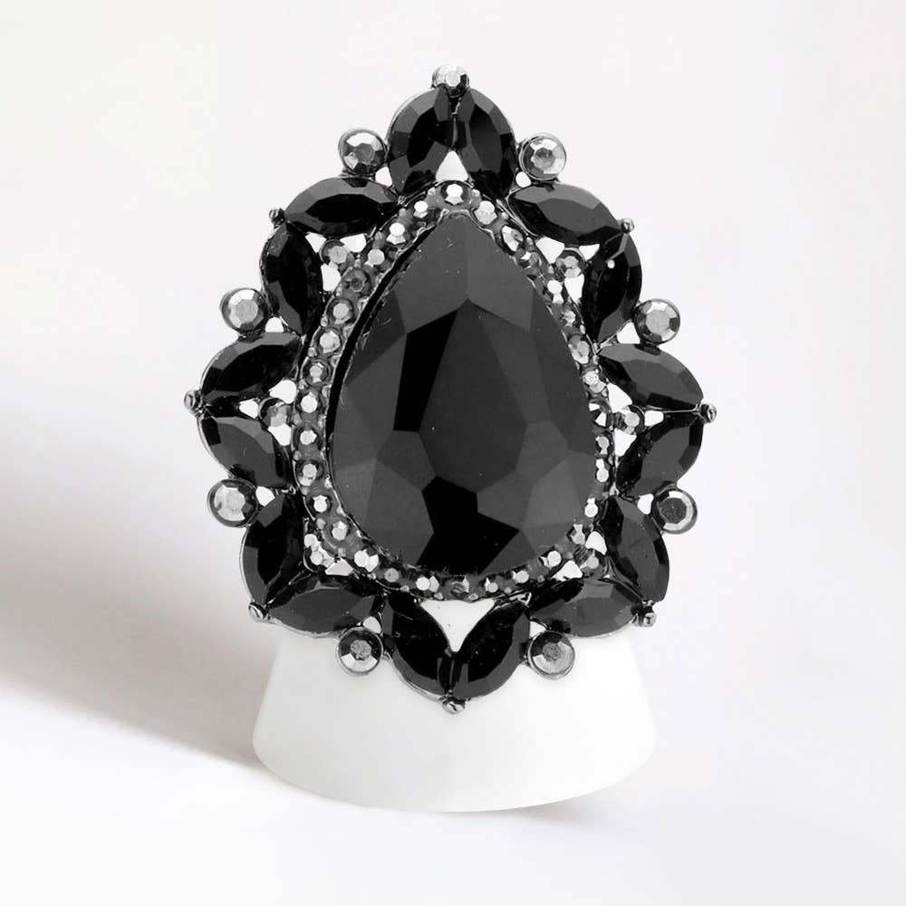 Teardrop Stone Centered Round Marquise Stone Trimmed Stretch Ring