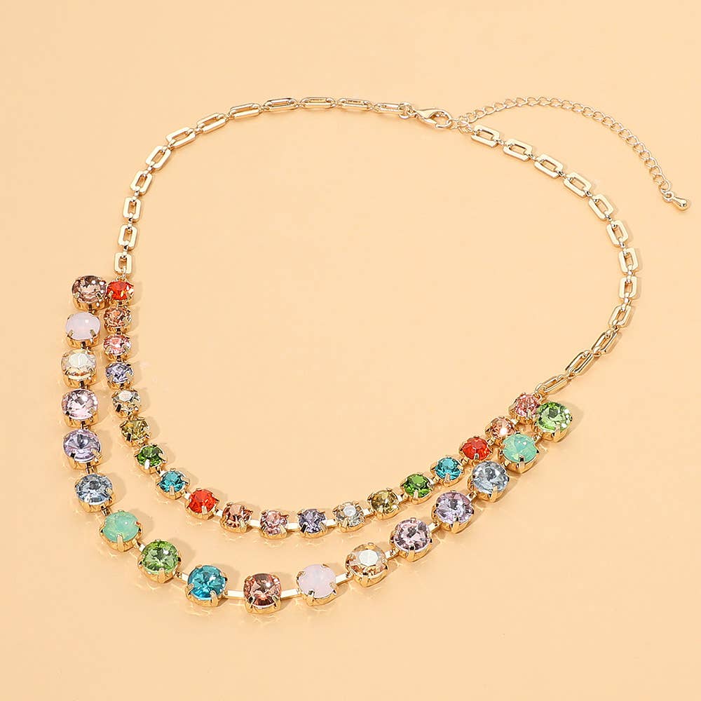 Round Stone Layered Statement Necklace