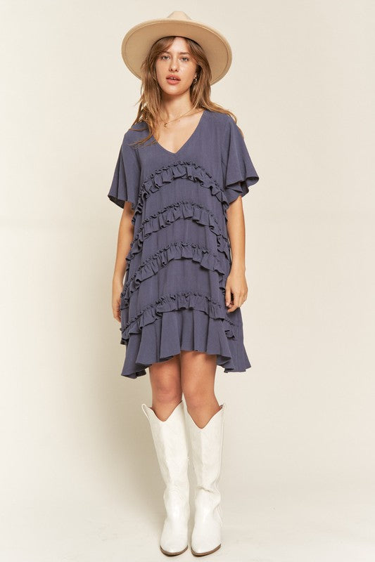 PLUS TIERED RUFFLE MINI DRESS