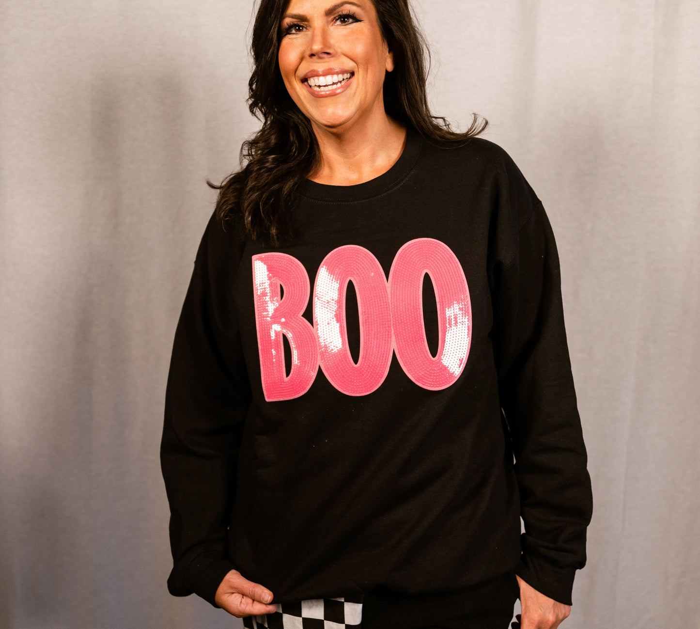 Black Sequins Boo Crewneck Sweatshirt