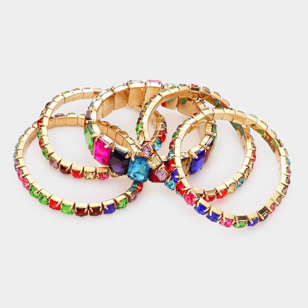 5PCS - Emerald Cut Round Stone Stretch Evening Bracelets