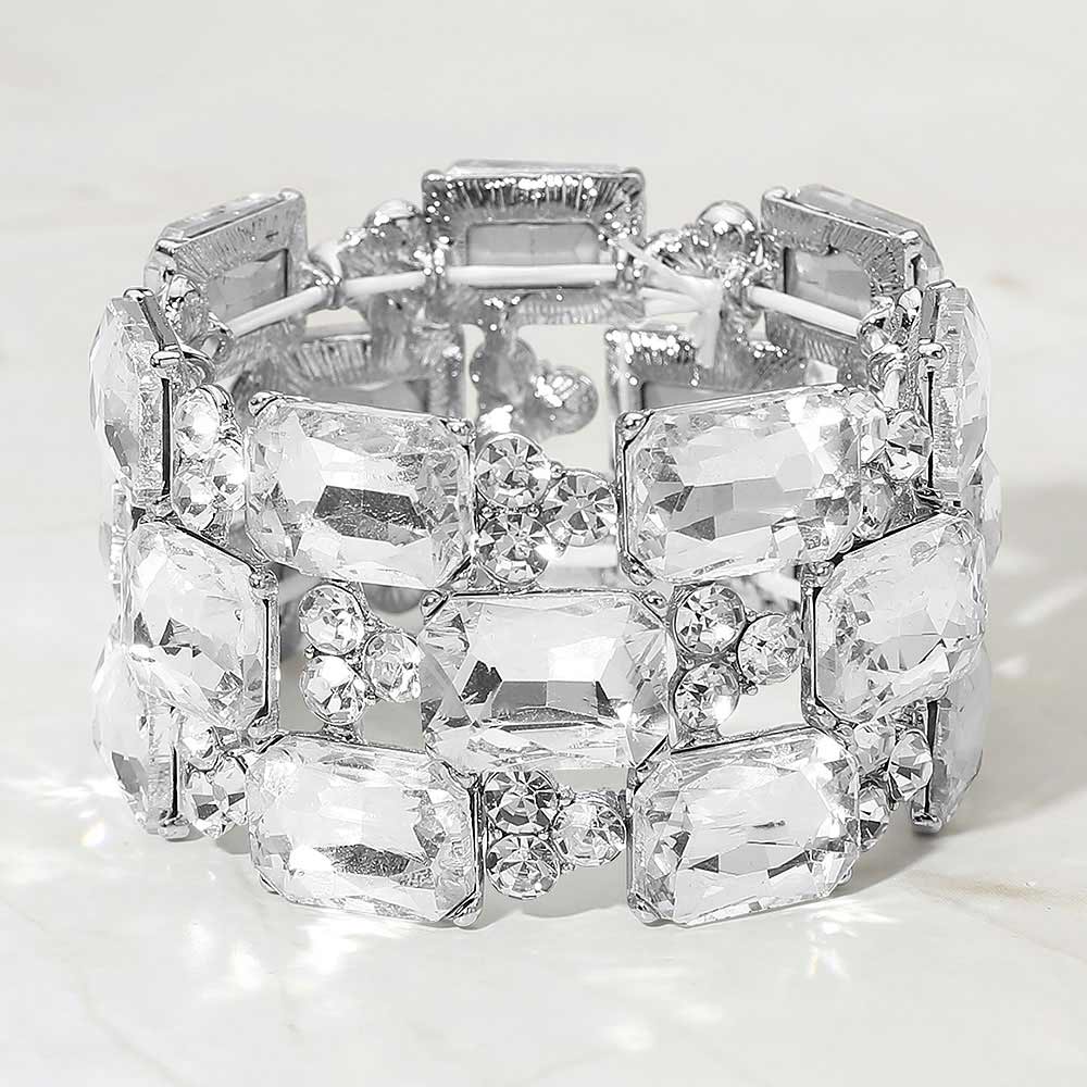 Wide Rhinestone Crystal Stretch Evening Bracelet