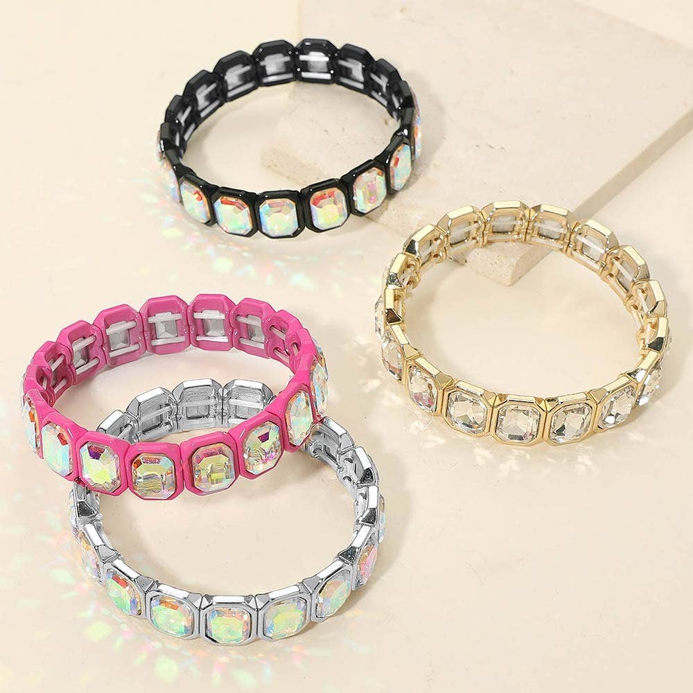 Rectangular Stone Frame Beaded Stretch Bracelet