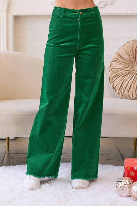Corduroy Stretch Pants With Ribbon Bow