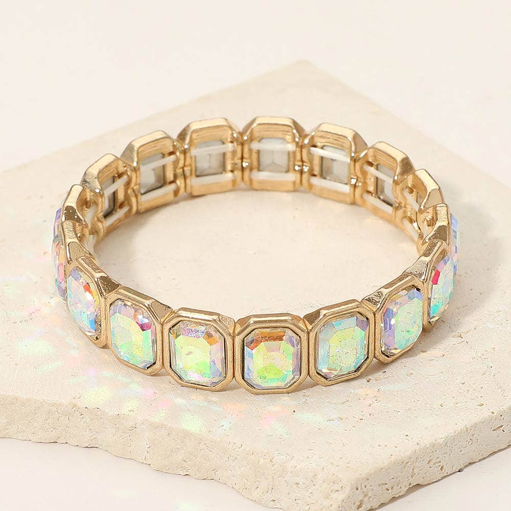 Rectangular Stone Frame Beaded Stretch Bracelet