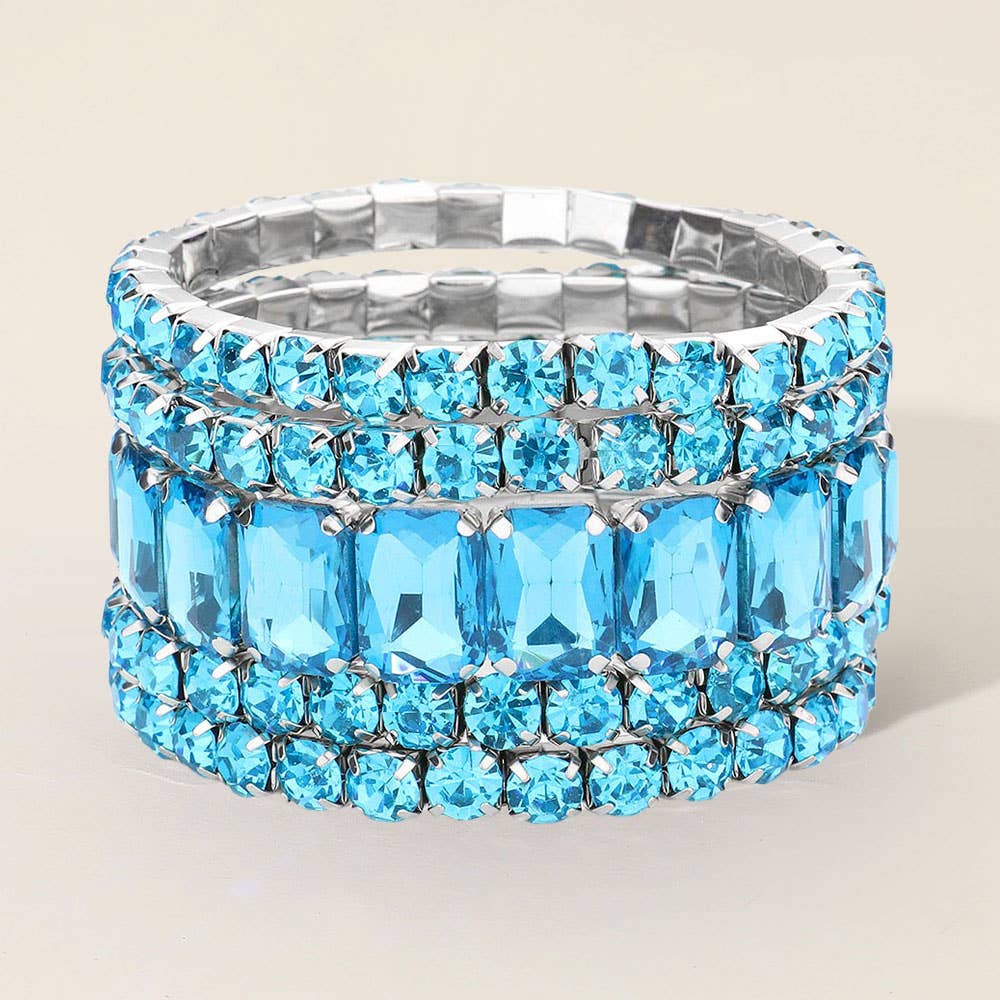 5PCS - Emerald Cut Round Stone Stretch Evening Bracelets
