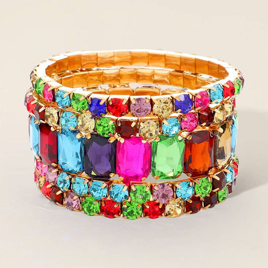 5PCS - Emerald Cut Round Stone Stretch Evening Bracelets