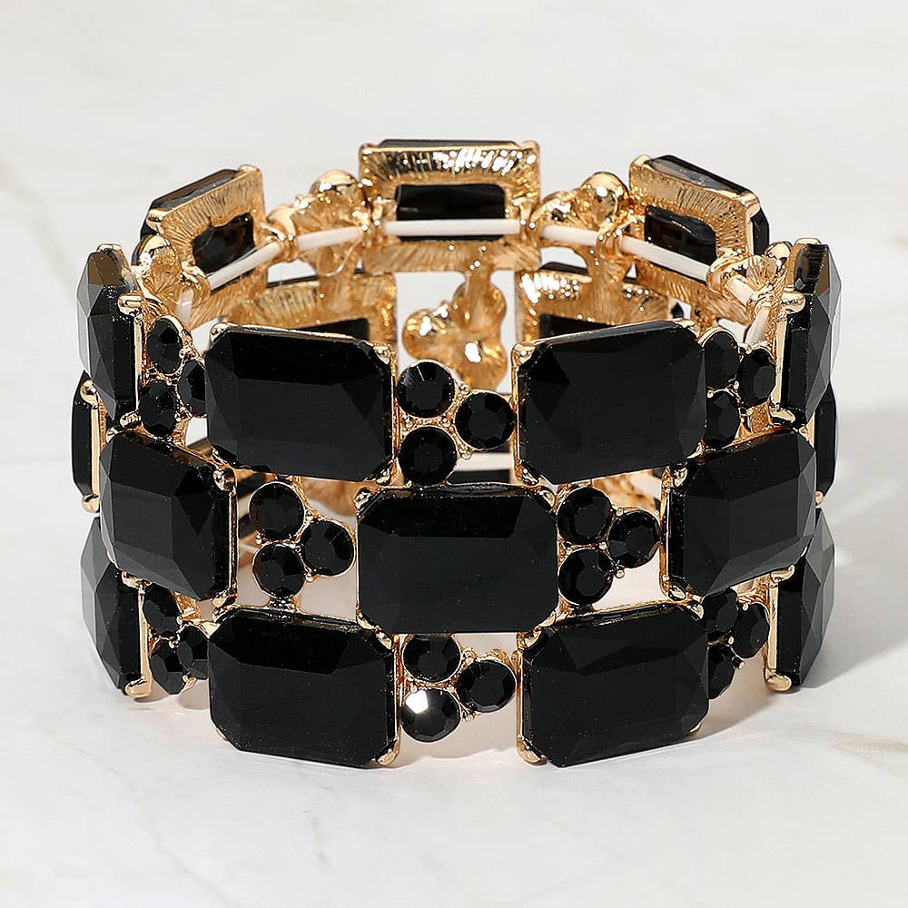 Wide Rhinestone Crystal Stretch Evening Bracelet