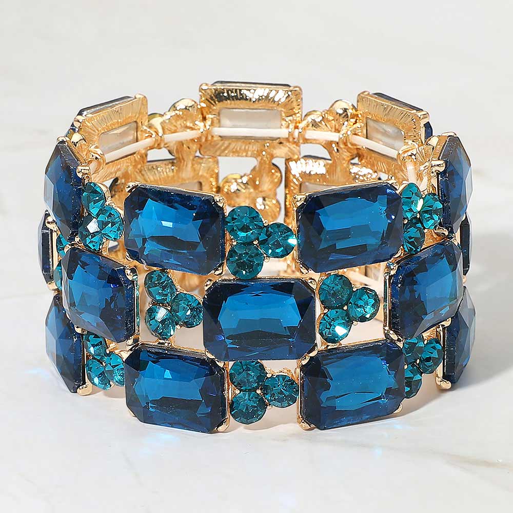 Wide Rhinestone Crystal Stretch Evening Bracelet