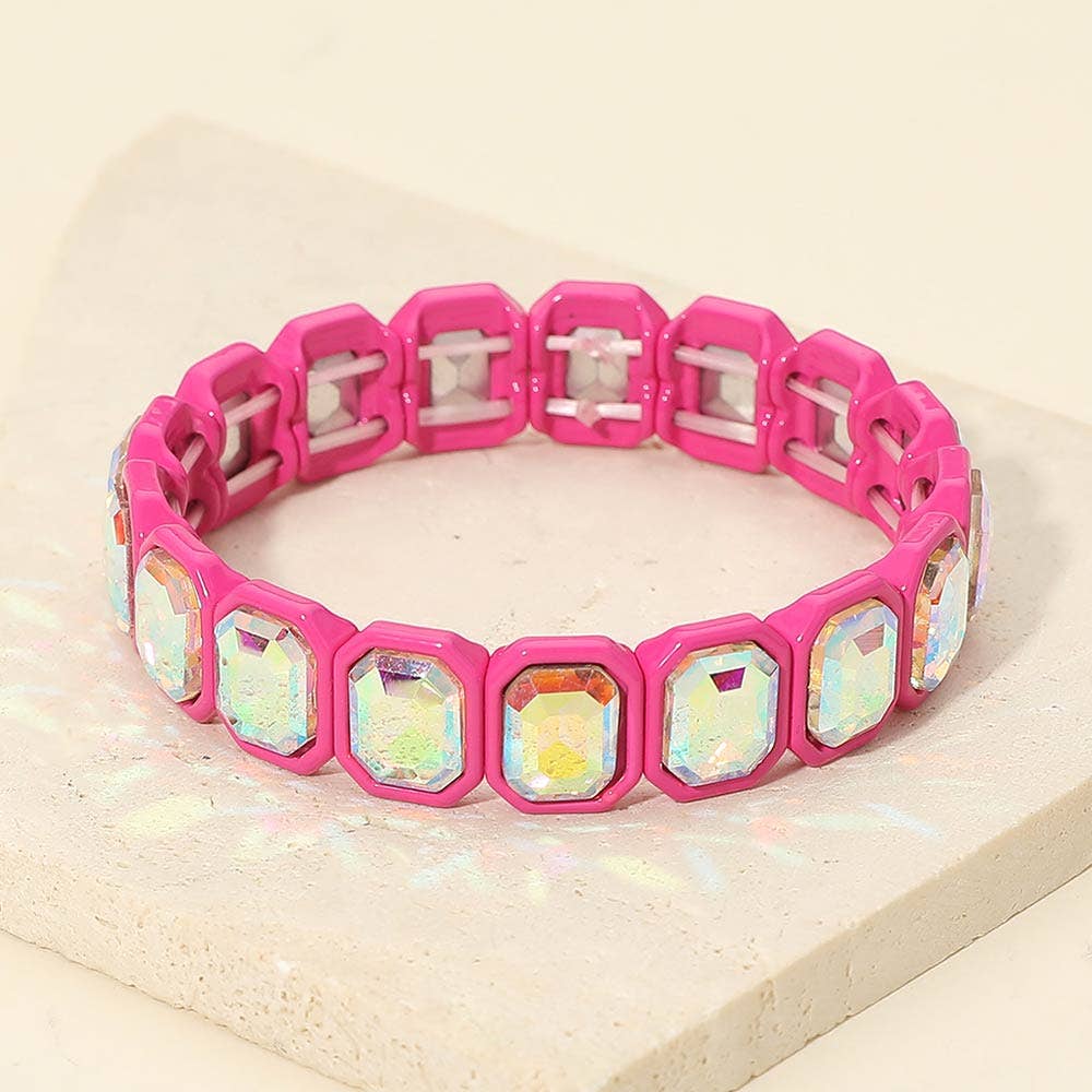 Rectangular Stone Frame Beaded Stretch Bracelet
