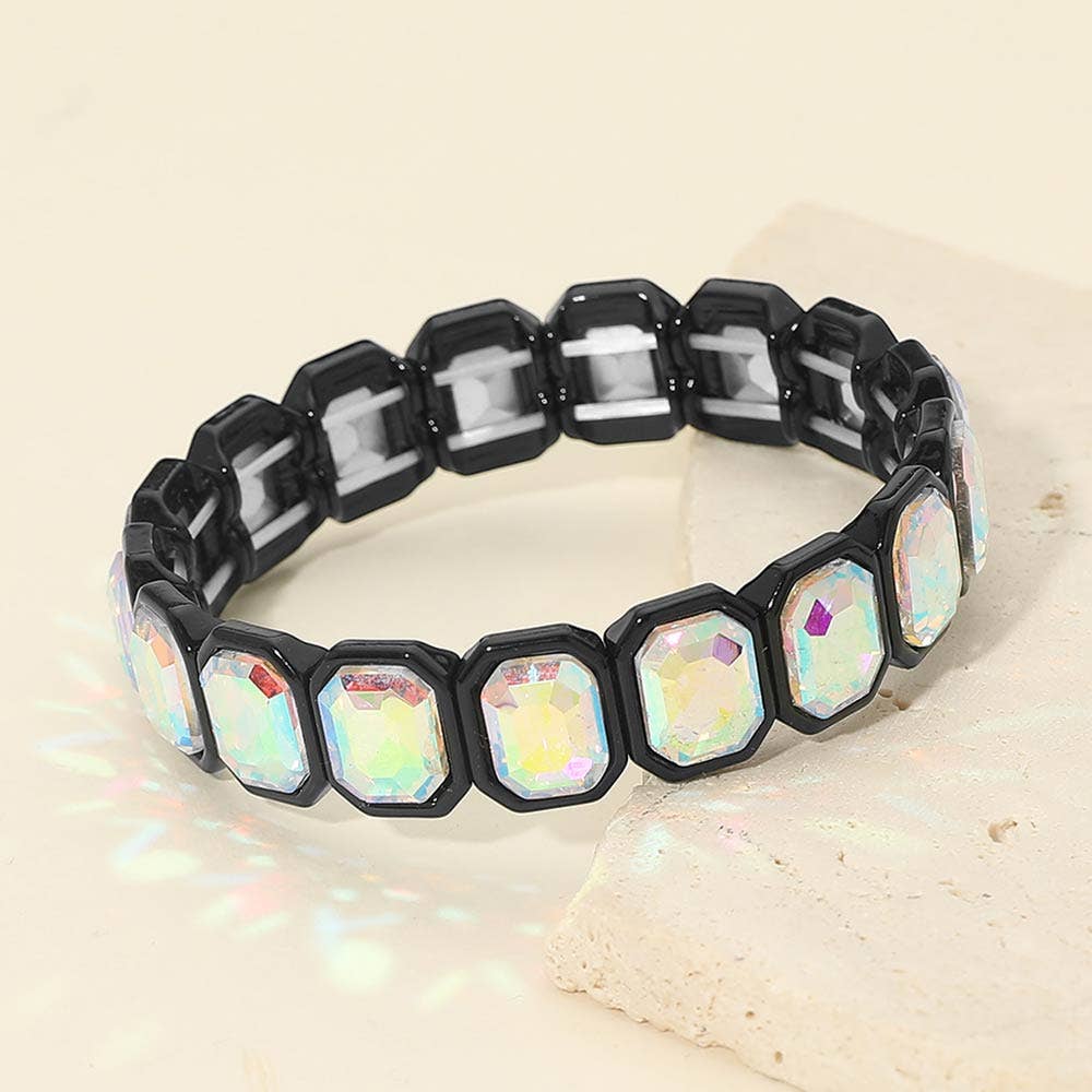 Rectangular Stone Frame Beaded Stretch Bracelet