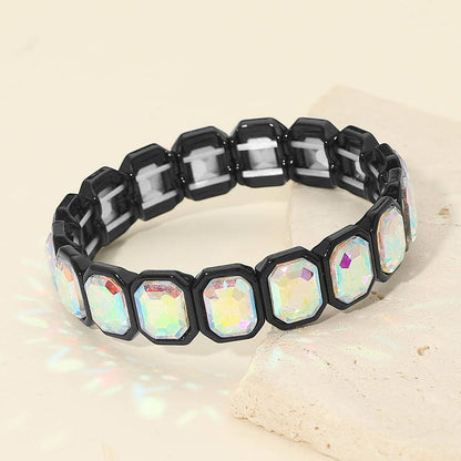 Rectangular Stone Frame Beaded Stretch Bracelet
