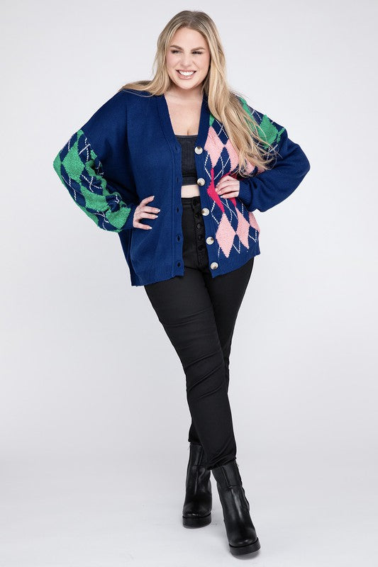 Plus V Neck Button Front Cardigan