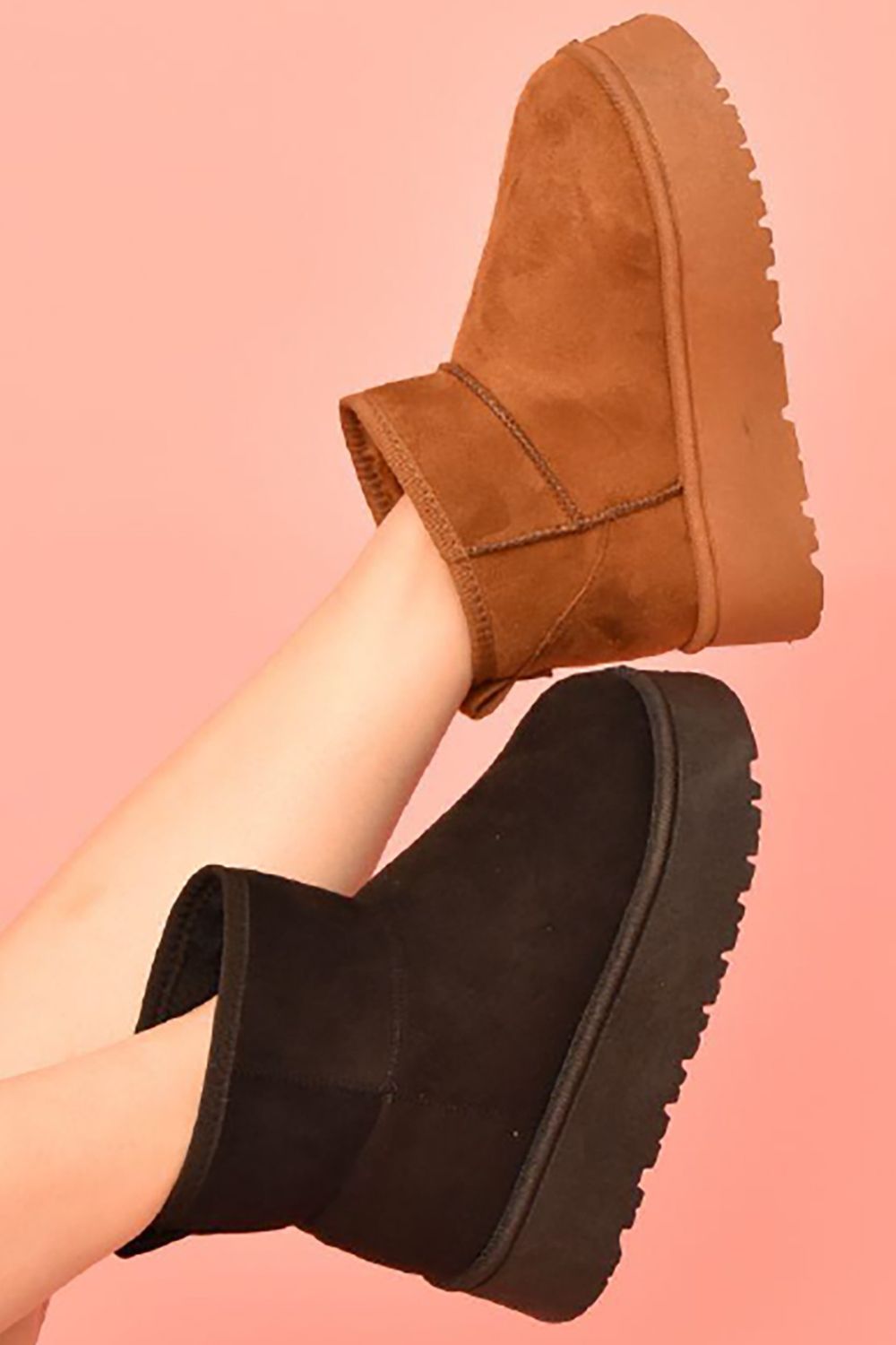 WILD DIVA Suede Round Toe Platform Booties