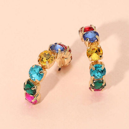 Faceted Round Stone Hoop Earrings